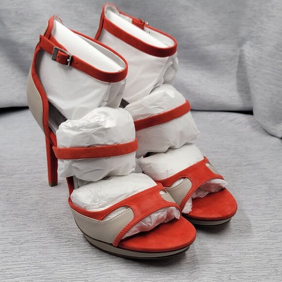 Calvin Klein Orange and Tan Strappy Stiletto - Picture 1 of 16